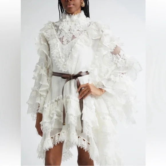 New Authentic Zimmermann Crush Heart Trim Long Sleeve Minidress Size Medium - Picture 13 of 15